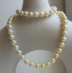Elly’s 6.8-7.3mm 61pcs Akoya ivory gold ocean pearls necklace:Extreme luster mirrored, knotted, 18.6”, S925 silver necklace strand. gift for her Valentine’s Day