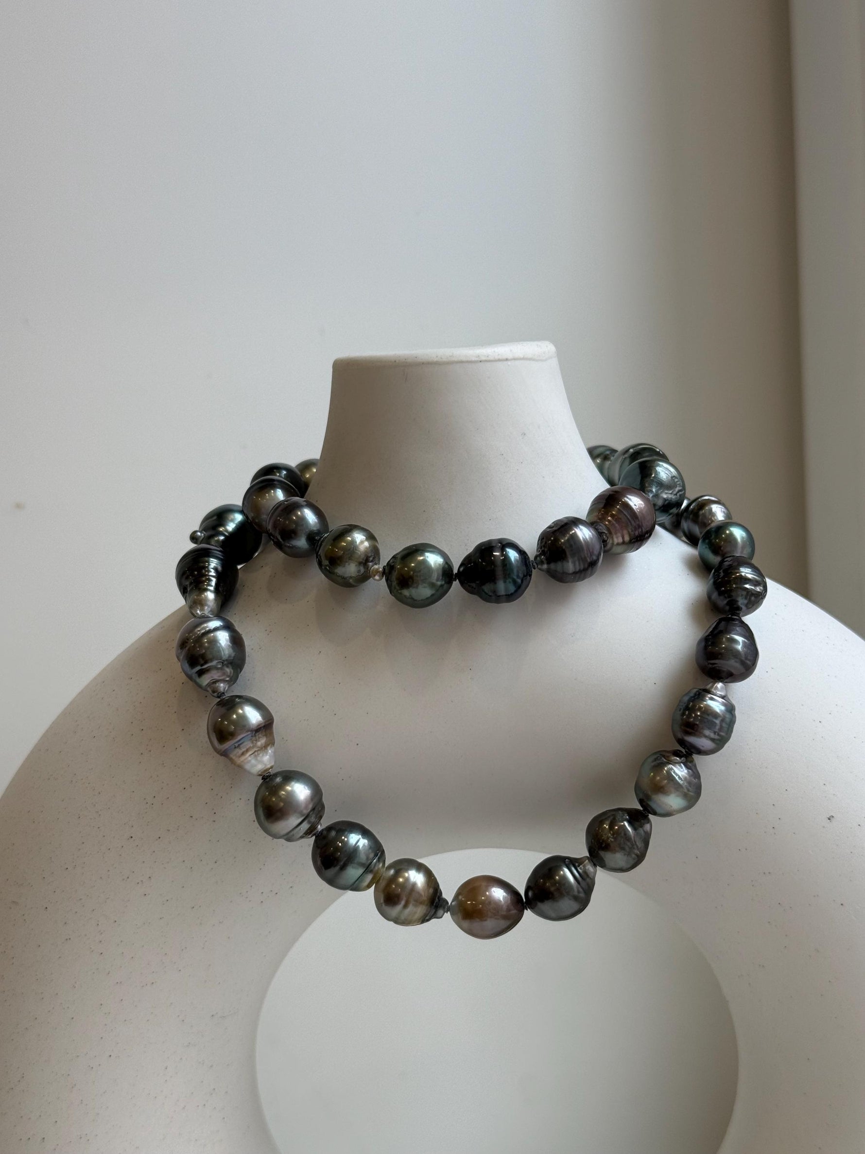 Elly’s 7.8-10.2mm 36pcs Tahitian Ocean pearls necklace: Extreme luster, Hand knotted, 18.3”, S925 silver necklace strand, gift for her Valentine’s Day