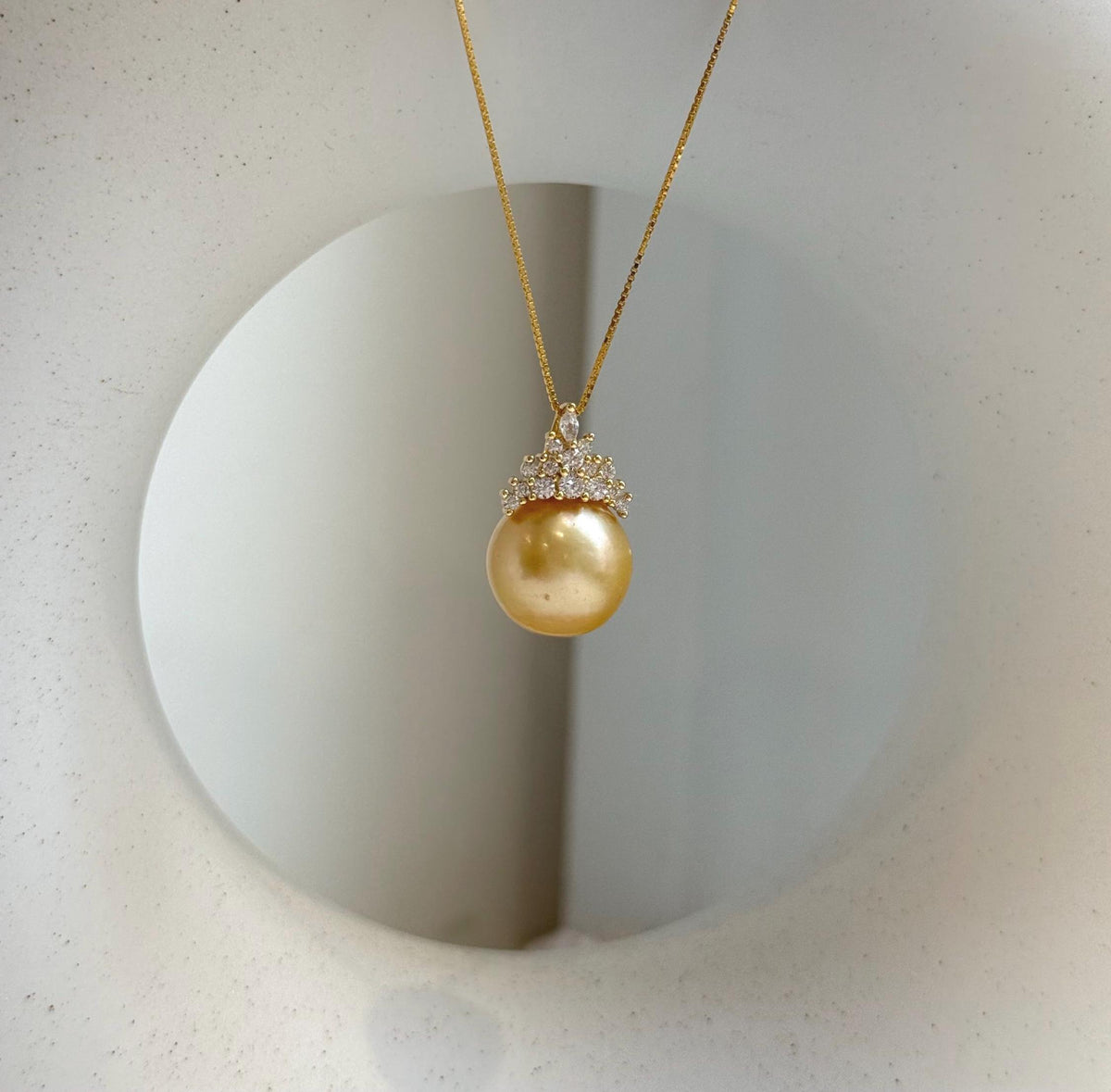 Elly’s South sea deep golden ocean pearl pendant: 12.7mm, Extreme luster mirrored, 2cm high, s925 silver vintage pendant. gift for her Valentine’s Day