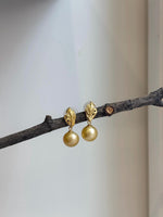 Elly’s 9.9mm South sea ultra gold ocean Pearls Leaf Earrings: Extreme luster mirrored, S925 silver cool earrings. Pearl jewelry Idea. gift for her wedding