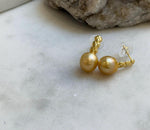 Elly’s 10.6mm South sea ultra golden ocean Pearls Earrings: Extreme luster mirrored, 2.3cm high, S925 silver cool earrings.