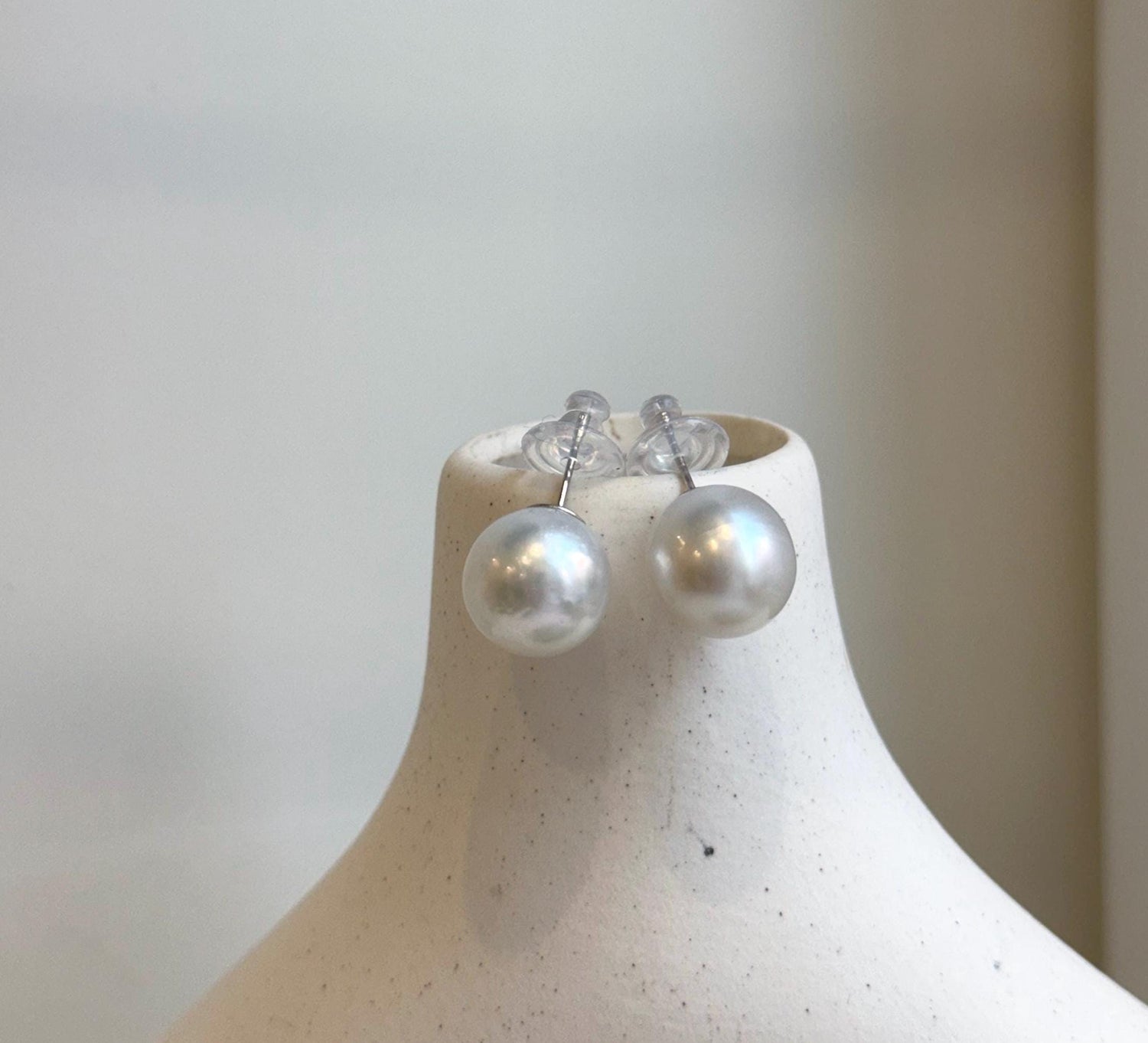 Elly’s 13mm Huge Australian Ocean White Pearls Earrings Studs: Extreme luster mirrored, S925 silver minimalist earrings studs. gift for her Valentine’s Day