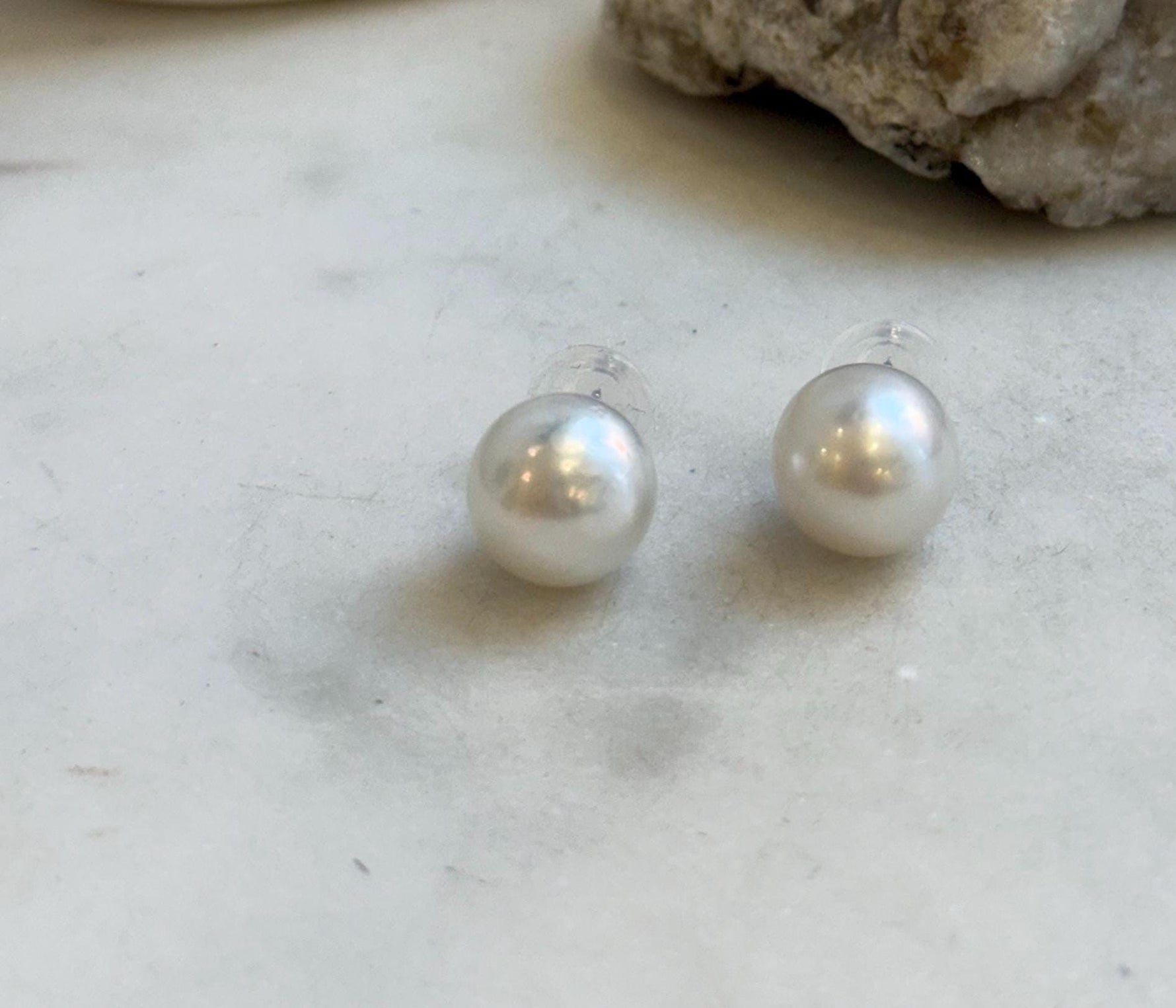 Elly’s 13mm Huge Australian Ocean White Pearls Earrings Studs: Extreme luster mirrored, S925 silver minimalist earrings studs. gift for her Valentine’s Day