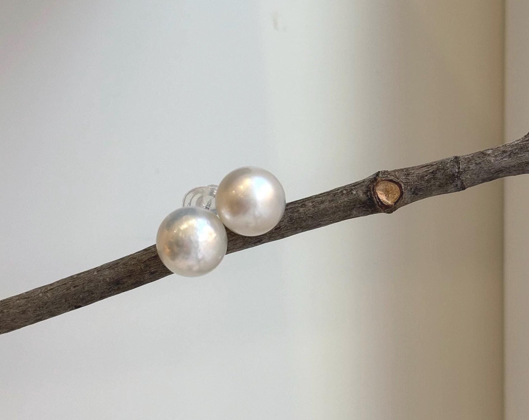 Elly’s 13mm Huge Australian Ocean White Pearls Earrings Studs: Extreme luster mirrored, S925 silver minimalist earrings studs. gift for her Valentine’s Day