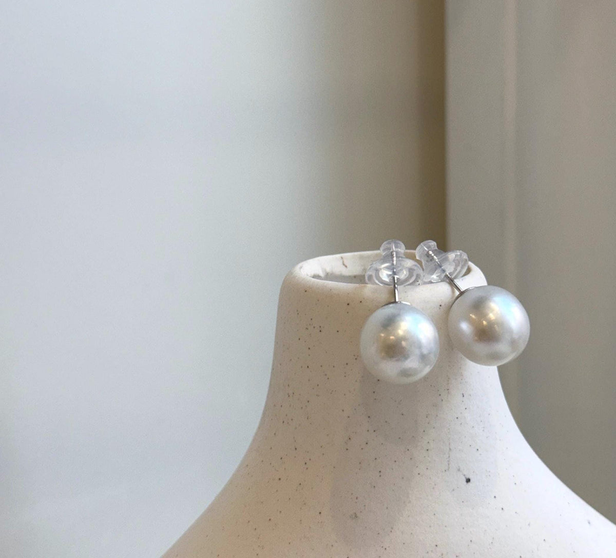 Elly’s 13mm Huge Australian Ocean White Pearls Earrings Studs: Extreme luster mirrored, S925 silver minimalist earrings studs. gift for her Valentine’s Day