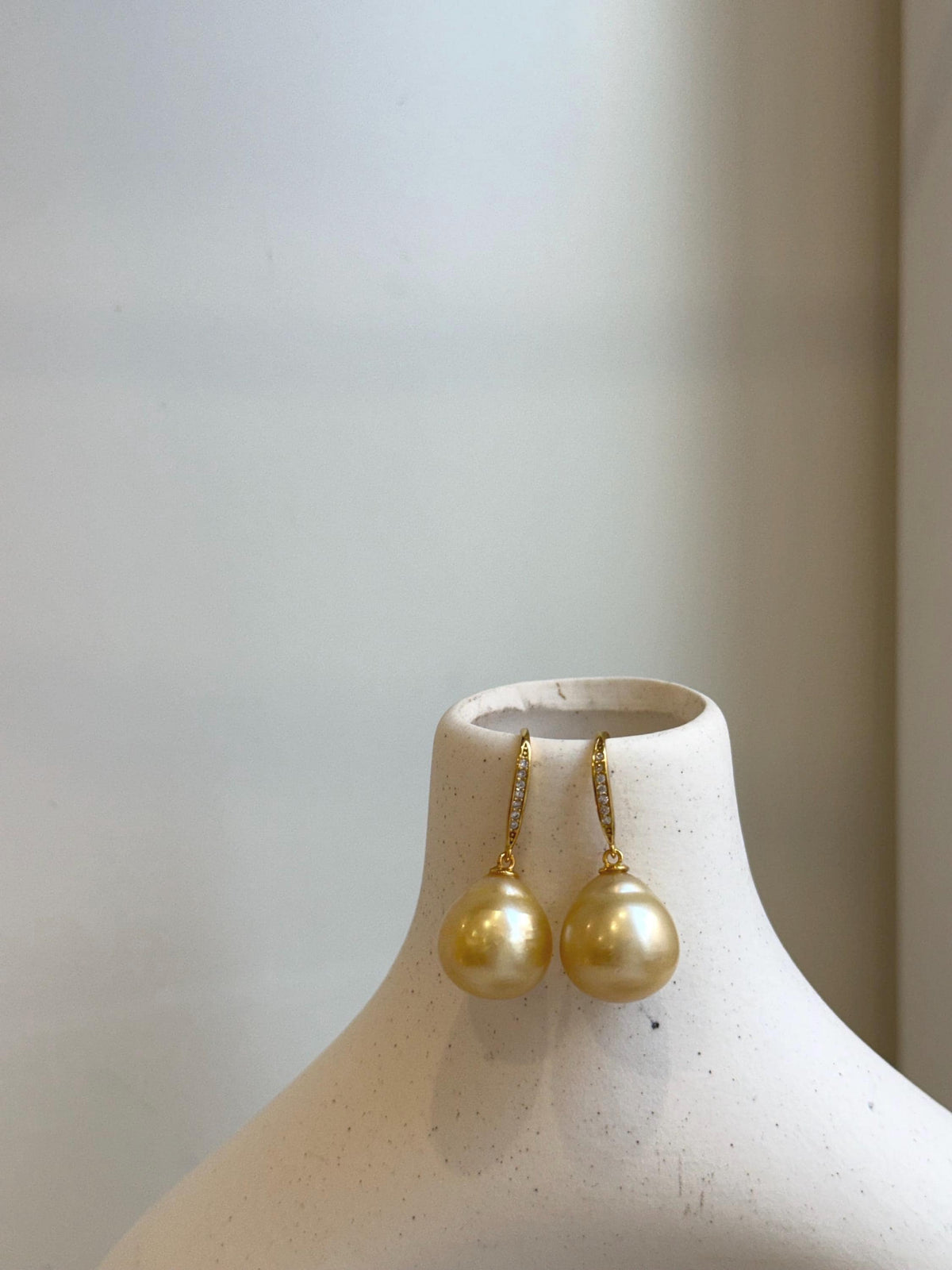 Elly’s 13.5mm South sea light golden ocean Pearls Earrings hooks: Extreme luster mirrored, 3cm high, S925 silver cool earrings hooks. gift for her Valentine’s Day holiday