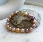 Elly’s 17pcs 9.3-11.2mm Natural Multicolor Edison Pearls Bracelet: Extreme luster mirrored, 8.3” knotted, S925 silver Bracelet. gift for her Valentine’s Day