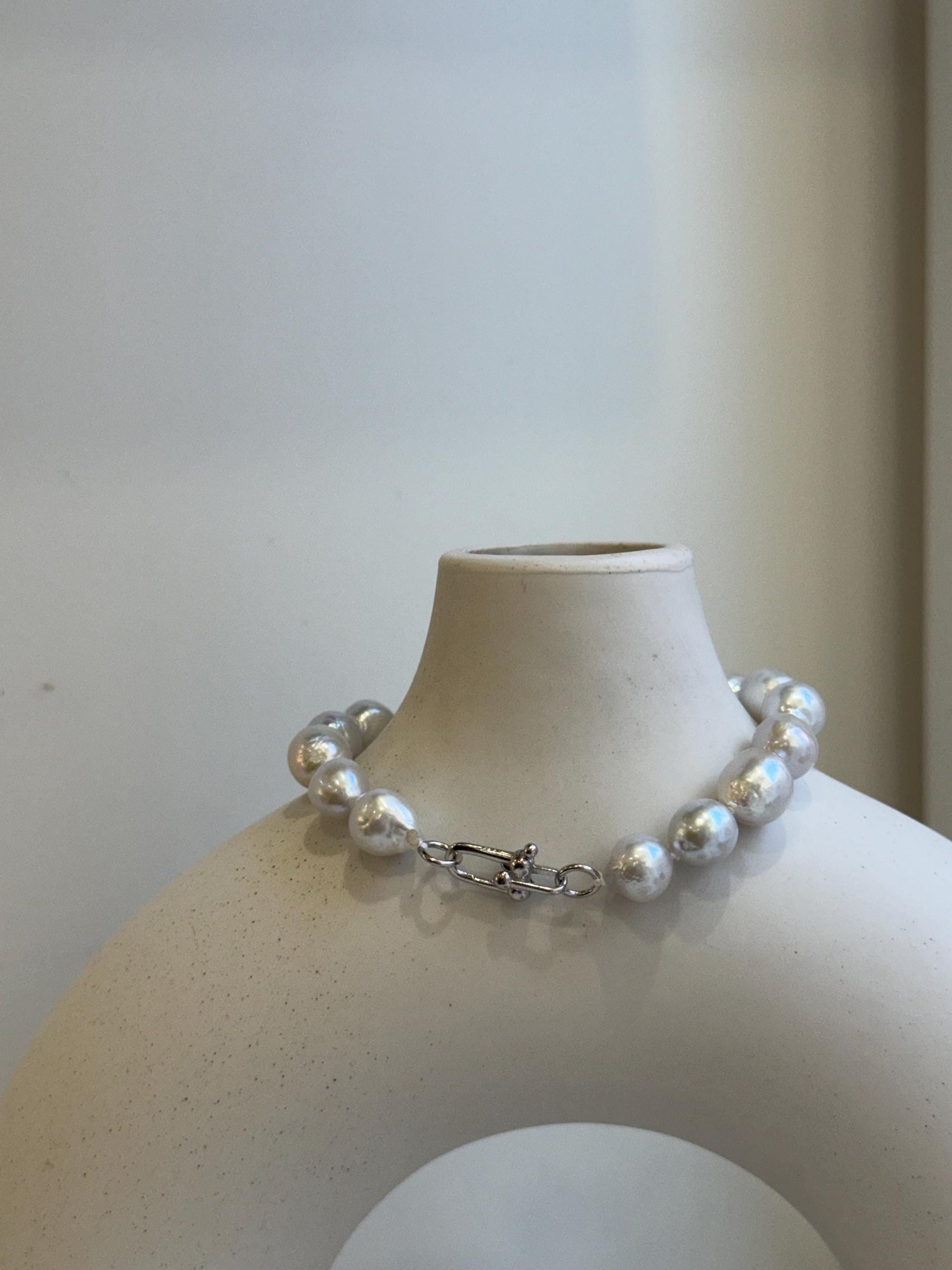 Elly’s 17pcs 8.2-10mm White iridescent crinkle Pearls Bracelet: Extreme luster mirrored, 7.8” knotted, S925 silver Bracelet. gift for her Valentine’s Day