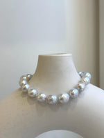 Elly’s 17pcs 8.2-10mm White iridescent crinkle Pearls Bracelet: Extreme luster mirrored, 7.8” knotted, S925 silver Bracelet. gift for her Valentine’s Day