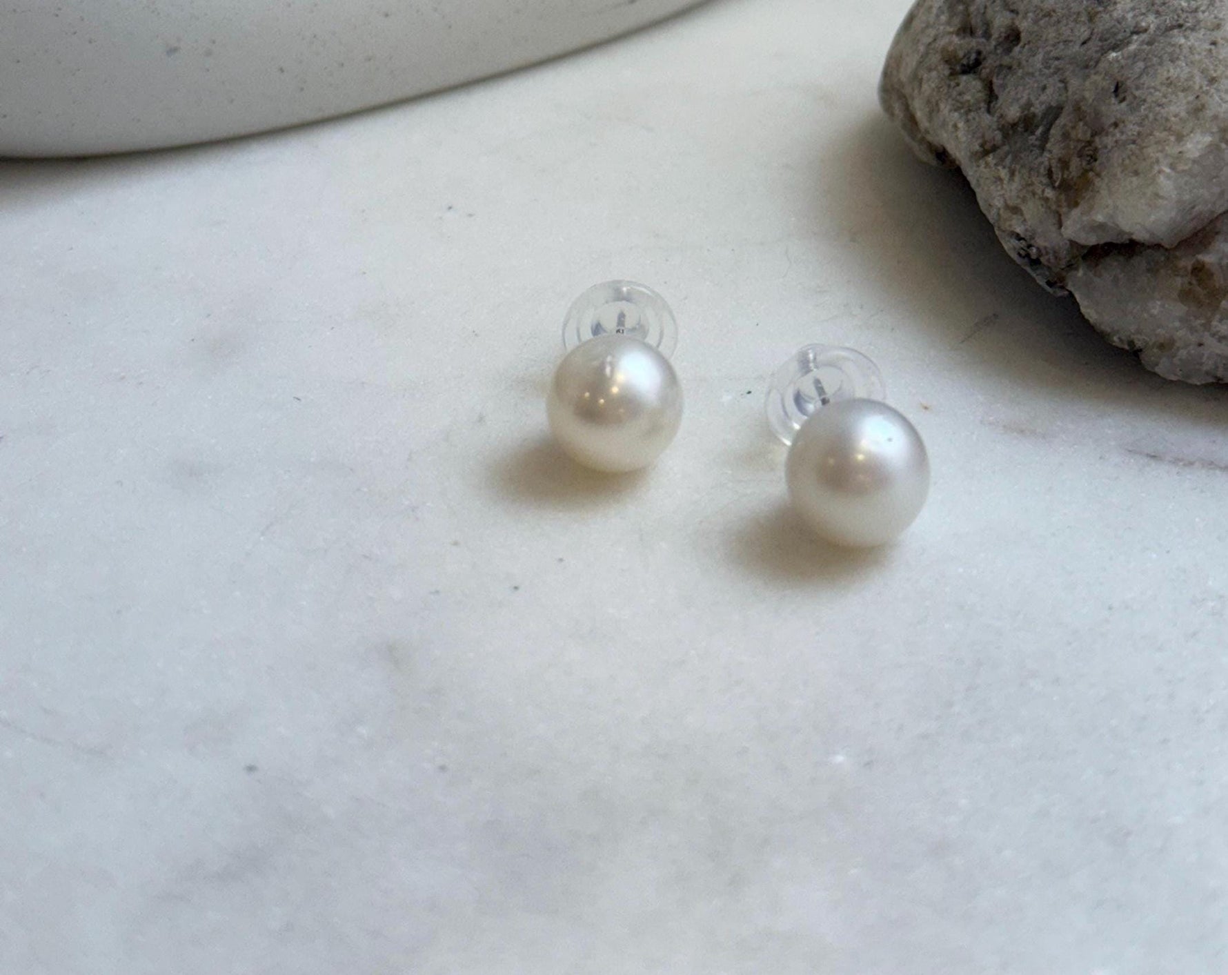 Elly’s 11mm Australian ocean White Pearls Earrings Studs: Strong luster, S925 silver minimalist earrings studs.