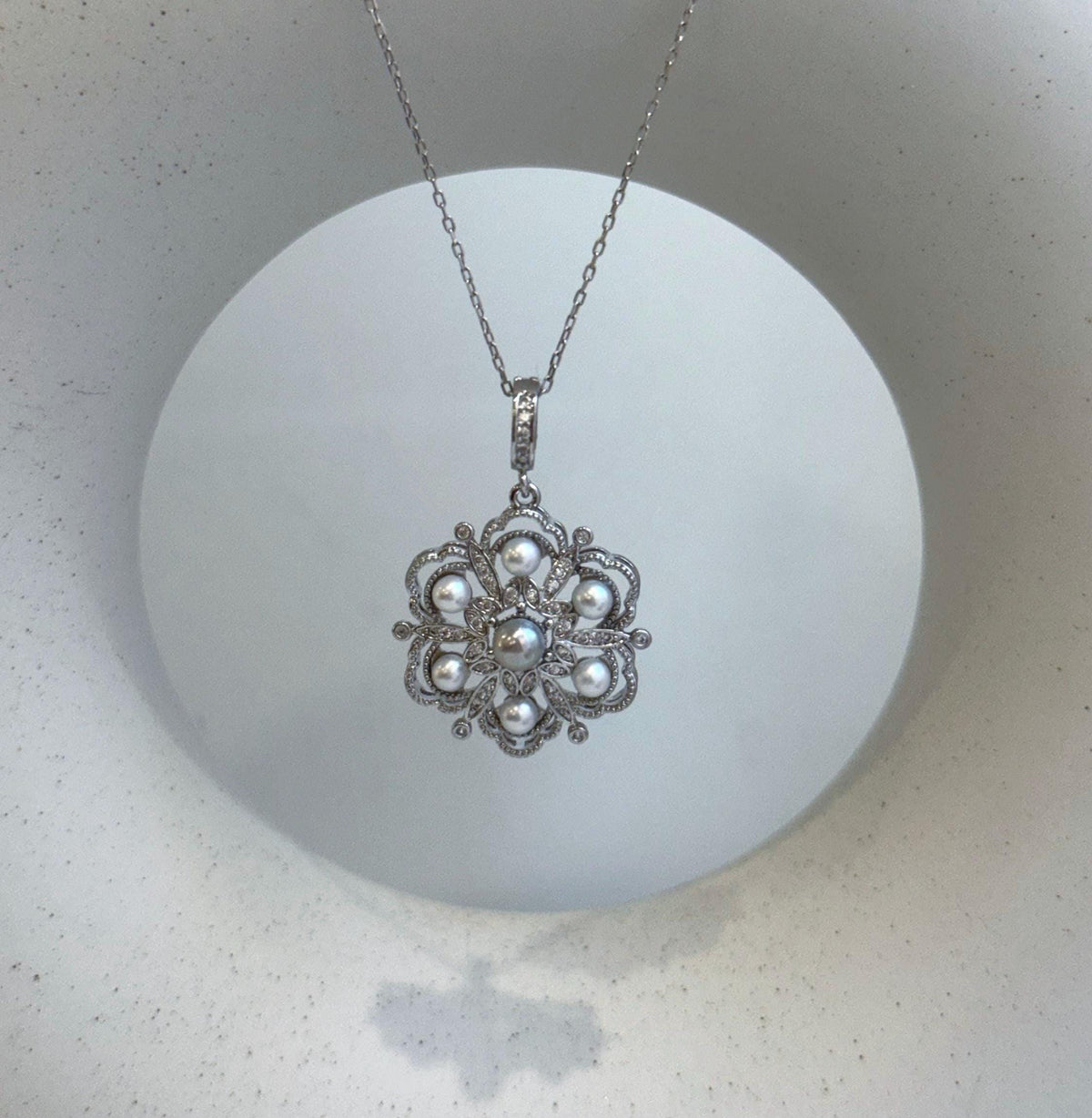 Elly’s 7pcs Akoya ocean Pearls vintage Pendant: Extreme luster mirrored, 11.1mm, 3-4.6mm, Copper brass cool pendant s925 silvernecklace set. gift for her