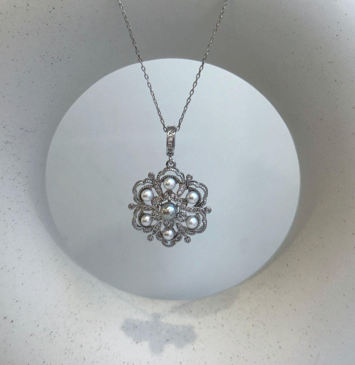 Elly’s 7pcs Akoya ocean Pearls vintage Pendant: Extreme luster mirrored, 11.1mm, 3-4.6mm, Copper brass cool pendant s925 silvernecklace set. gift for her