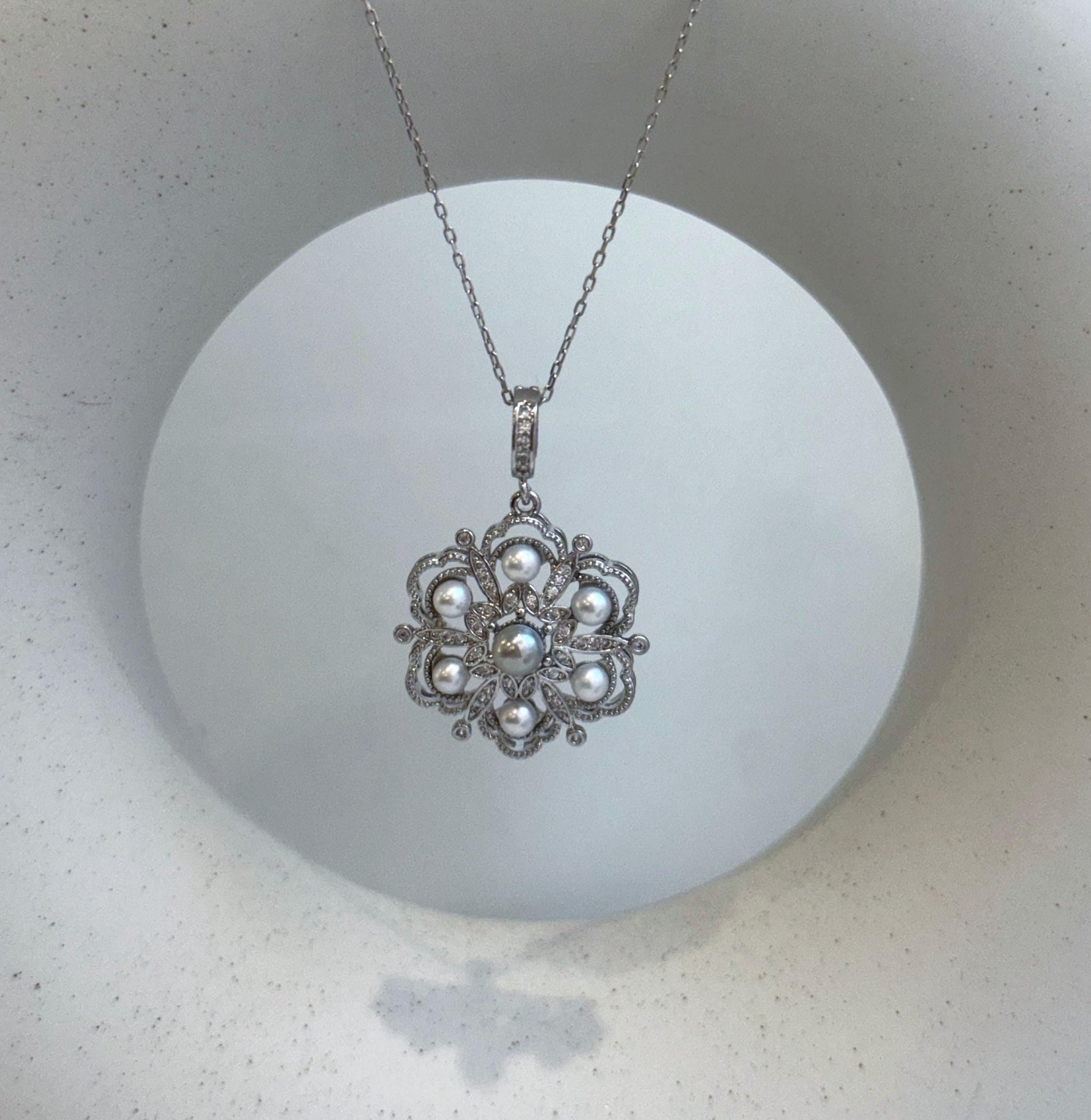 Elly’s 7pcs Akoya ocean Pearls vintage Pendant: Extreme luster mirrored, 11.1mm, 3-4.6mm, Copper brass cool pendant s925 silvernecklace set. gift for her
