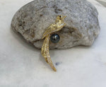 Elly’s Tahitian black hunter Ocean Pearl Bird Brooch: Extreme luster mirrored, 8.7mm, Pearl jewelry idea. gift for her