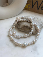 Elly’s 6.4-12.9mm White iridescent Pearls Necklace: Extreme luster, 20.9” knotted, S925 silver Necklace. gift for her