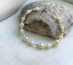 Elly’s Au750 18K gold Akoya Ocean Pearls Bracelet: Extreme luster Mirrored effect, 3.4-7.9mm, 18k Gold beads clips, 7.7” long. gift for her
