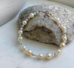 Elly’s Au750 18K gold Akoya Ocean Pearls Bracelet: Extreme luster Mirrored effect, 3.4-7.9mm, 18k Gold beads clips, 7.7” long. gift for her