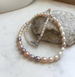 Elly’s Metallic rainbow white Pearls Necklace Strand: 3.8-7.8mm, 18.8”, S925 silver necklace. gift for her anniversary