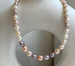 Elly’s Metallic rainbow white Pearls Necklace Strand: 3.8-7.8mm, 18.8”, S925 silver necklace. gift for her daily wear