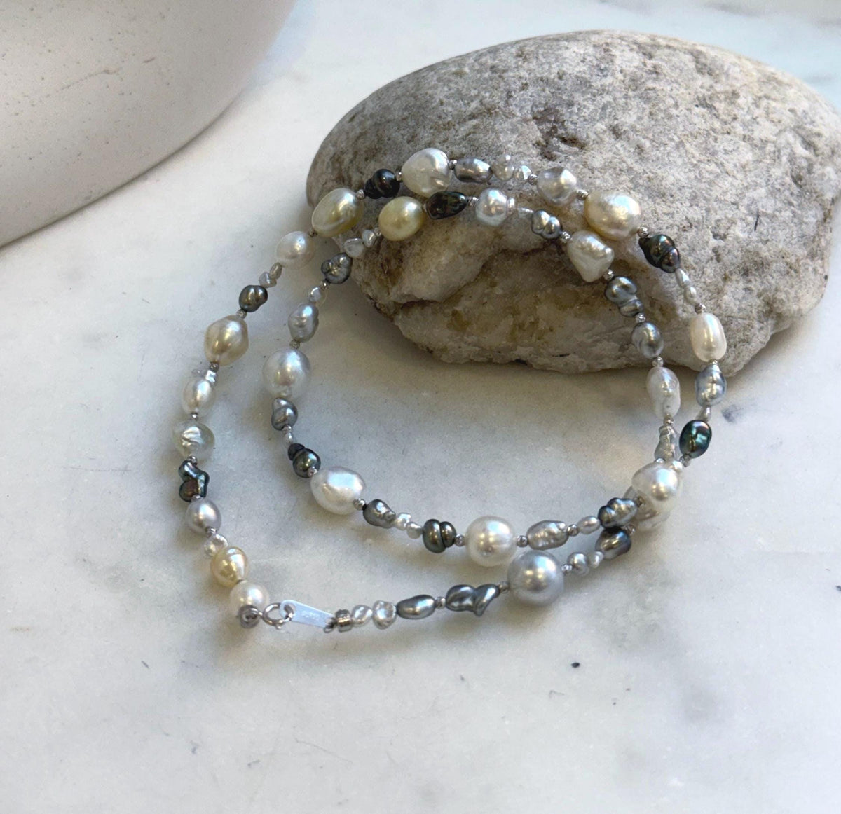 Elly’s Au750 18k gold 17.7” saltwater keshi pearls Necklace: Extreme luster Tahitian south sea Keshi Ocean pearls, 18k gold necklace. gift for her Valentine’s Day