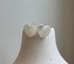 Elly’s 14.8x14.3mm White iridescent Heart Ocean Mabe Pearls Earrings Studs: Extreme luster Mirrored, S925 silver earrings studs.