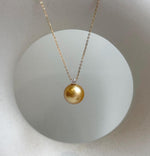Elly’s 11.7mm 18K Au750 Real Gold South Sea deep Gold Ocean Pearl Pendant: Extreme luster mirrored, 1.5cm high, S925 silver chain. gift for her