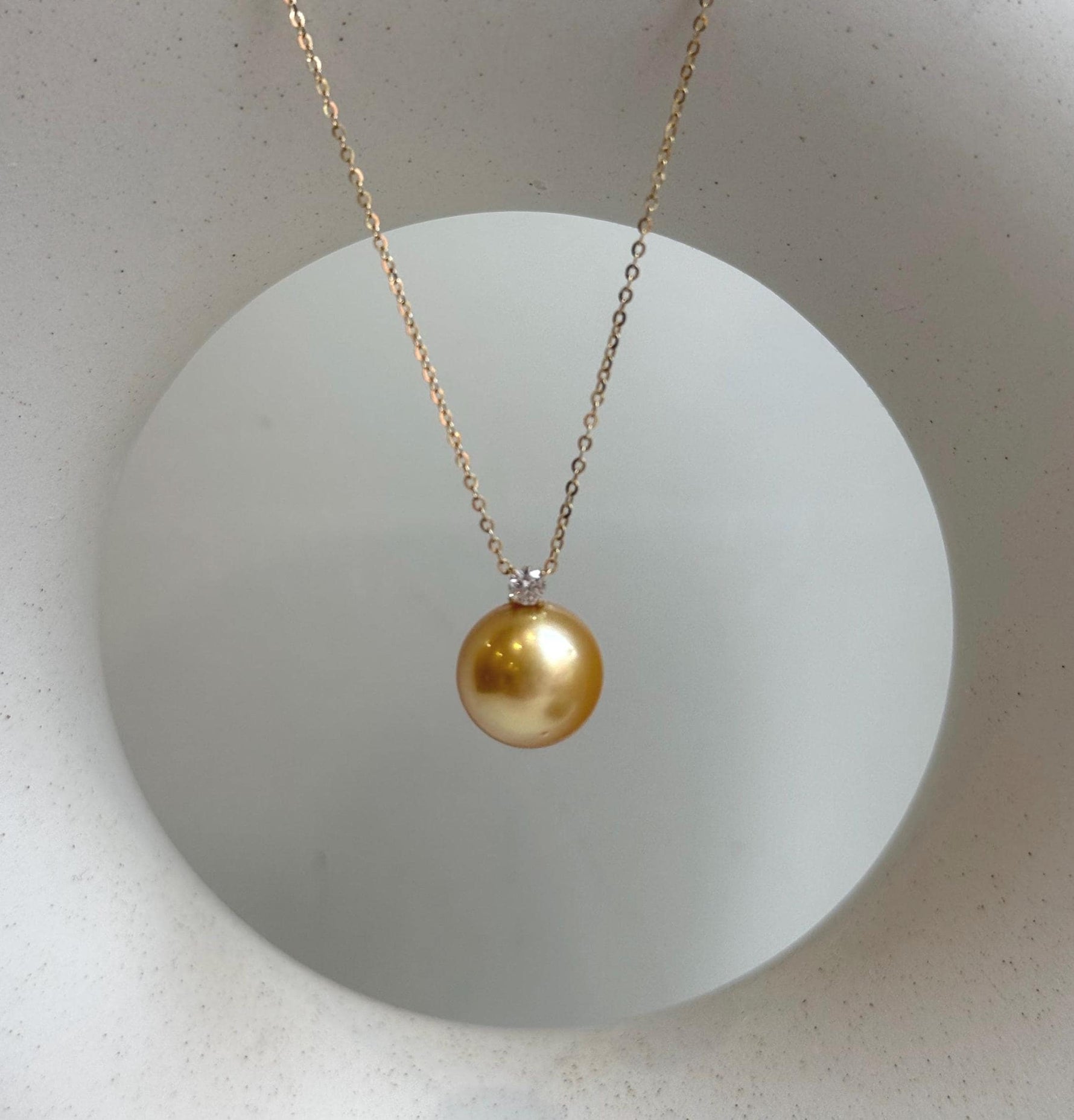 Elly’s 11.7mm 18K Au750 Real Gold South Sea deep Gold Ocean Pearl Pendant: Extreme luster mirrored, 1.5cm high, S925 silver chain. gift for her