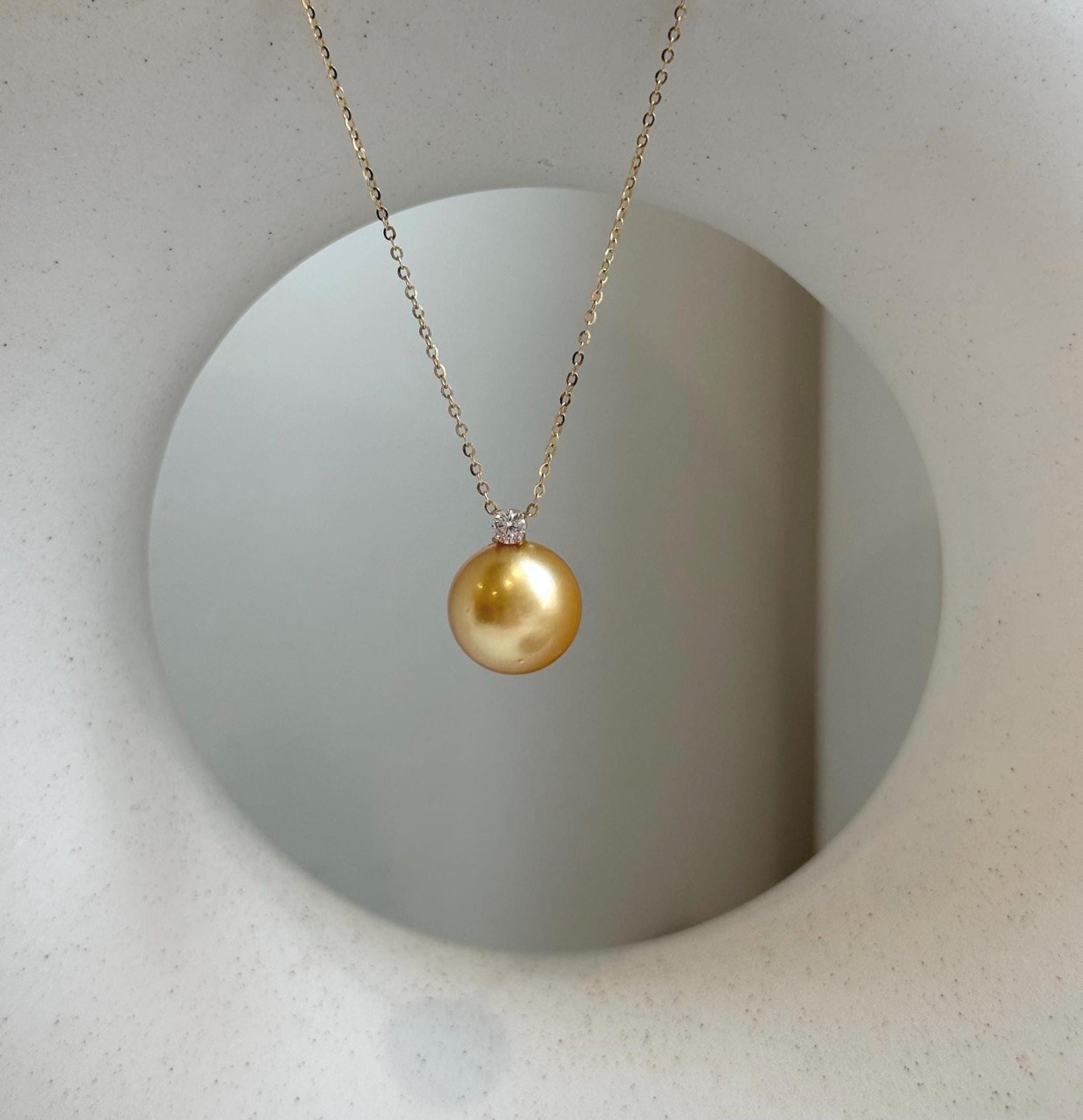 Elly’s 11.7mm 18K Au750 Real Gold South Sea deep Gold Ocean Pearl Pendant: Extreme luster mirrored, 1.5cm high, S925 silver chain. gift for her birthday