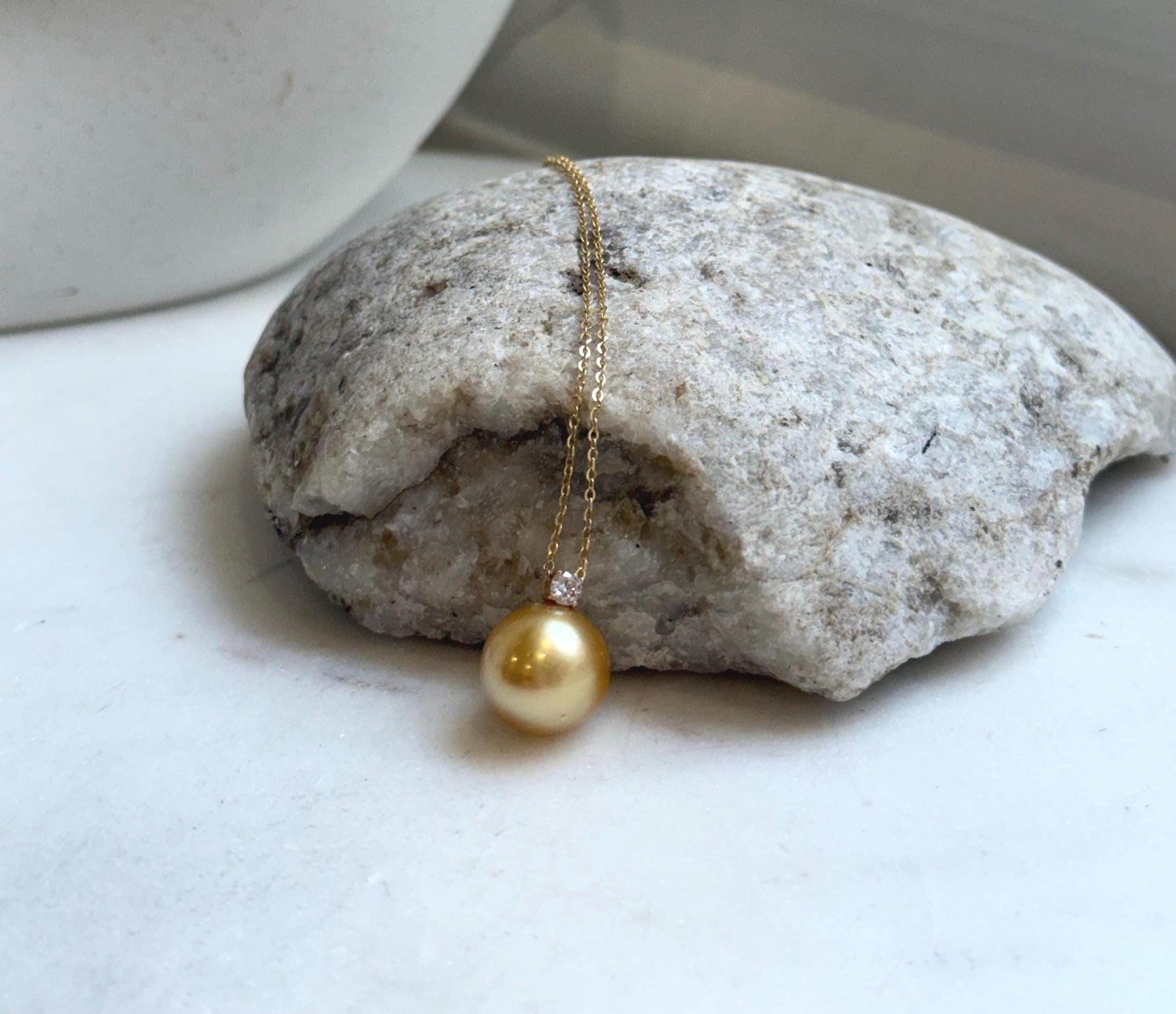 Elly’s 11.7mm 18K Au750 Real Gold South Sea deep Gold Ocean Pearl Pendant: Extreme luster mirrored, 1.5cm high, S925 silver chain. gift for her anniversary