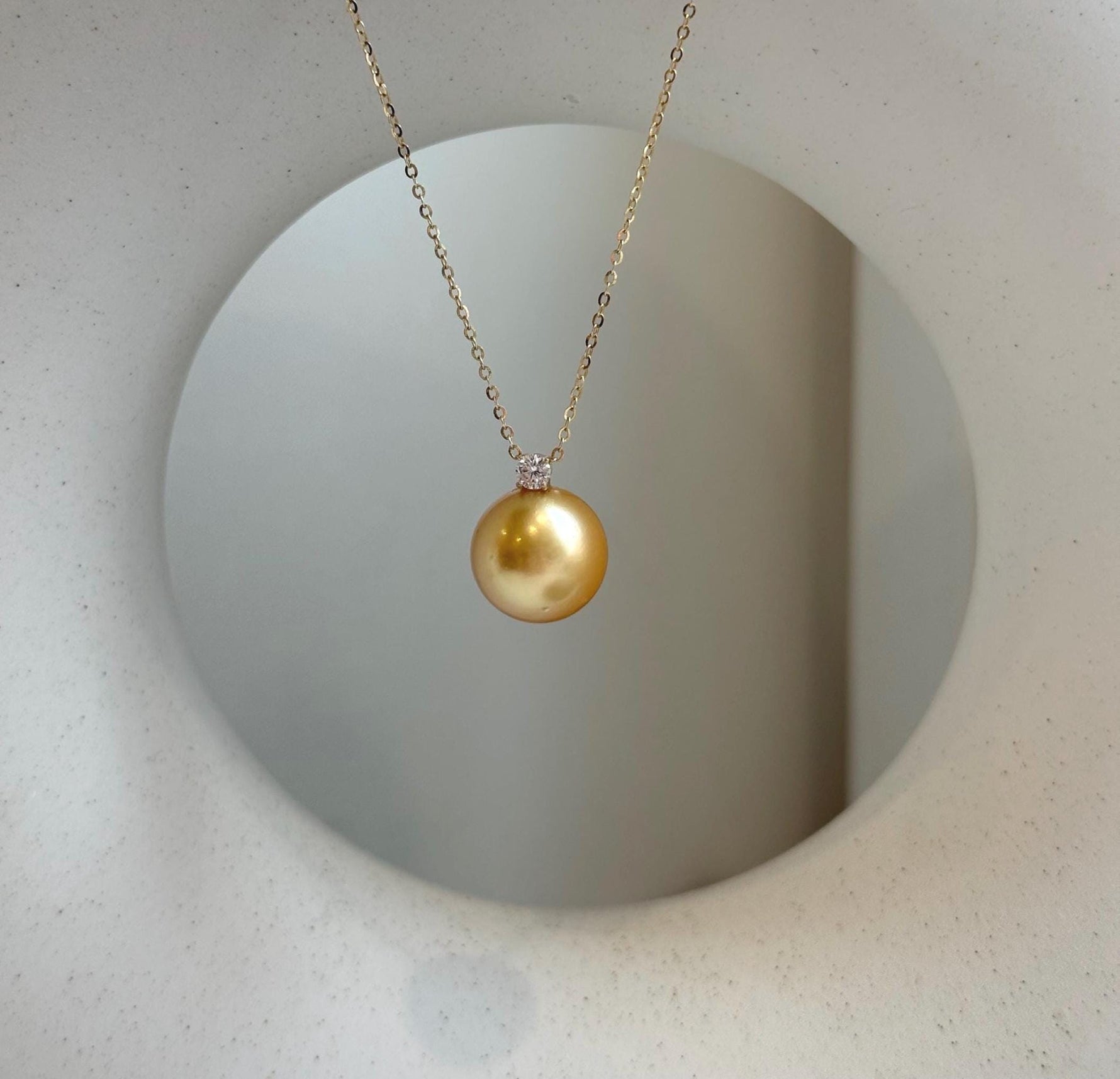 Elly’s 11.7mm 18K Au750 Real Gold South Sea deep Gold Ocean Pearl Pendant: Extreme luster mirrored, 1.5cm high, S925 silver chain. gift for her holiday