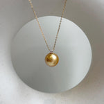 Elly’s 11.7mm 18K Au750 Real Gold South Sea deep Gold Ocean Pearl Pendant: Extreme luster mirrored, 1.5cm high, S925 silver chain. gift for her