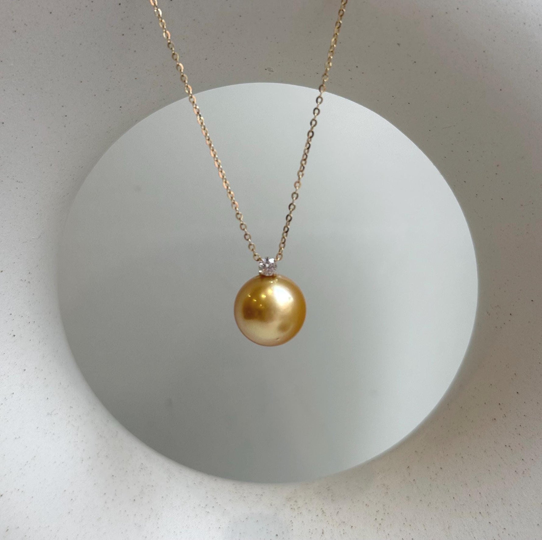 Elly’s 11.7mm 18K Au750 Real Gold South Sea deep Gold Ocean Pearl Pendant: Extreme luster mirrored, 1.5cm high, S925 silver chain. gift for her