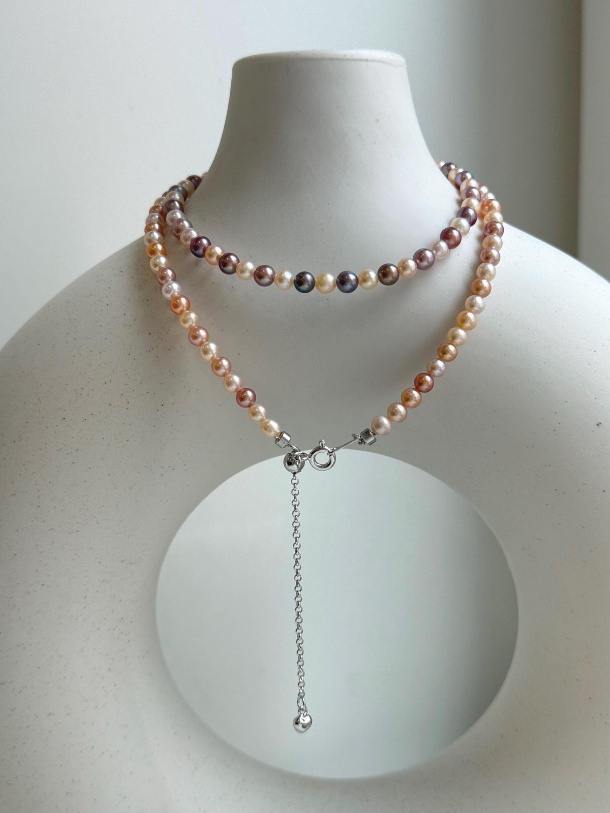 Elly’s Multicolor Pearls Necklace: Extreme luster Mirrored effect, 3.5-4mm, S925 silver clips, to 18.1”long.