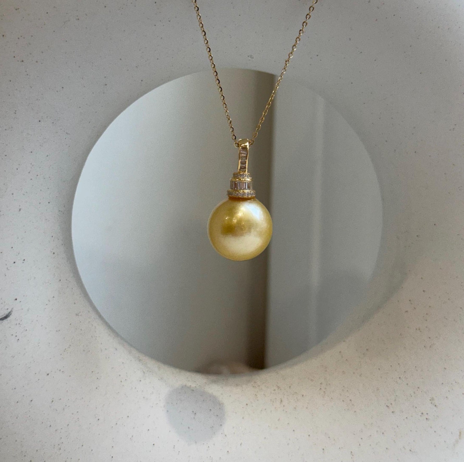 Elly’s 14.6mm South Sea ultra Gold ocean Pearl pendant: Extreme luster mirrored. S925 silver pendant necklace set.gift for her holiday