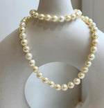 Elly’s 7-7.4mm 59pcs Akoya light golden ocean pearls necklace:Extreme luster mirrored, knotted, 18.7”, S925 silver necklace strand. gift for her