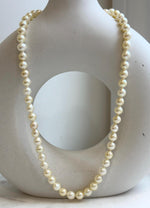 Elly’s 7-7.4mm 59pcs Akoya light golden ocean pearls necklace:Extreme luster mirrored, knotted, 18.7”, S925 silver necklace strand. gift for her