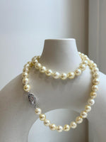 Elly’s 7-7.4mm 59pcs Akoya light golden ocean pearls necklace:Extreme luster mirrored, knotted, 18.7”, S925 silver necklace strand. gift for her