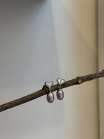 Elly’s Lavender purple pearls Heart earrings: Extreme luster mirrored, 7.8mm, S925 silver earrings.