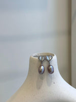Elly’s Lavender purple pearls Heart earrings: Extreme luster mirrored, 7.8mm, S925 silver earrings.