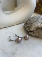 Elly’s 10.3mm Edison Rose mauve earrings: Extreme luster mirrored, S925 silver earrings.