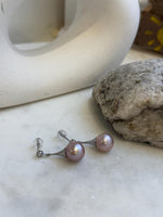 Elly’s 10.3mm Edison Rose mauve earrings: Extreme luster mirrored, S925 silver earrings.
