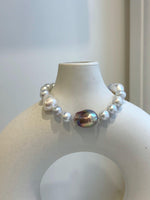 Elly’s 8-14.6mm White metallic rainbow iridescent Pearls Bracelet: Extreme luster mirrored, 8.5” knotted, S925 silver Bracelet.
