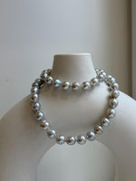 Elly’s 7.4-9.1mm 51pcs Akoya natural blue silver ocean pearls Y-Lairt necklace:Extreme luster mirrored, knotted, 19.3”, S925 silver necklace, gift for her