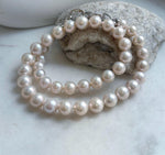 Elly’s 41pcs Top quality light rose round Edison Pearls Necklace Strand: Extreme luster mirrored, 8.5-11.1mm, 18.8”, S925 silver necklace. gift for her Valentine’s Day