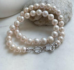 Elly’s 41pcs Top quality light rose round Edison Pearls Necklace Strand: Extreme luster mirrored, 8.5-11.1mm, 18.8”, S925 silver necklace. gift for her Valentine’s Day