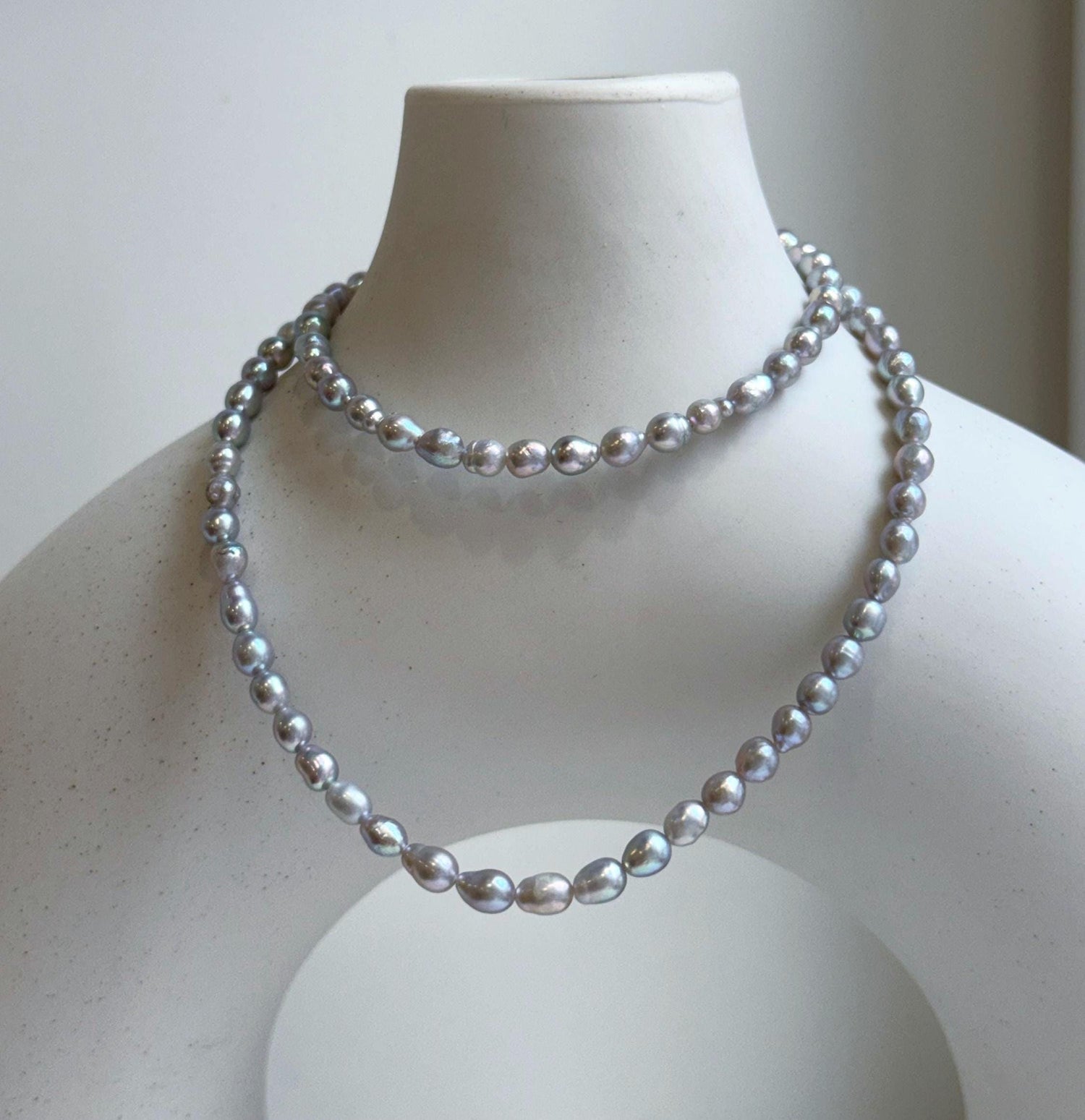Elly’s Silver Blue color Pink Hue Small pearls necklace choker:  Extreme luster, to 17.7”, S925 silver clasp. gift for her