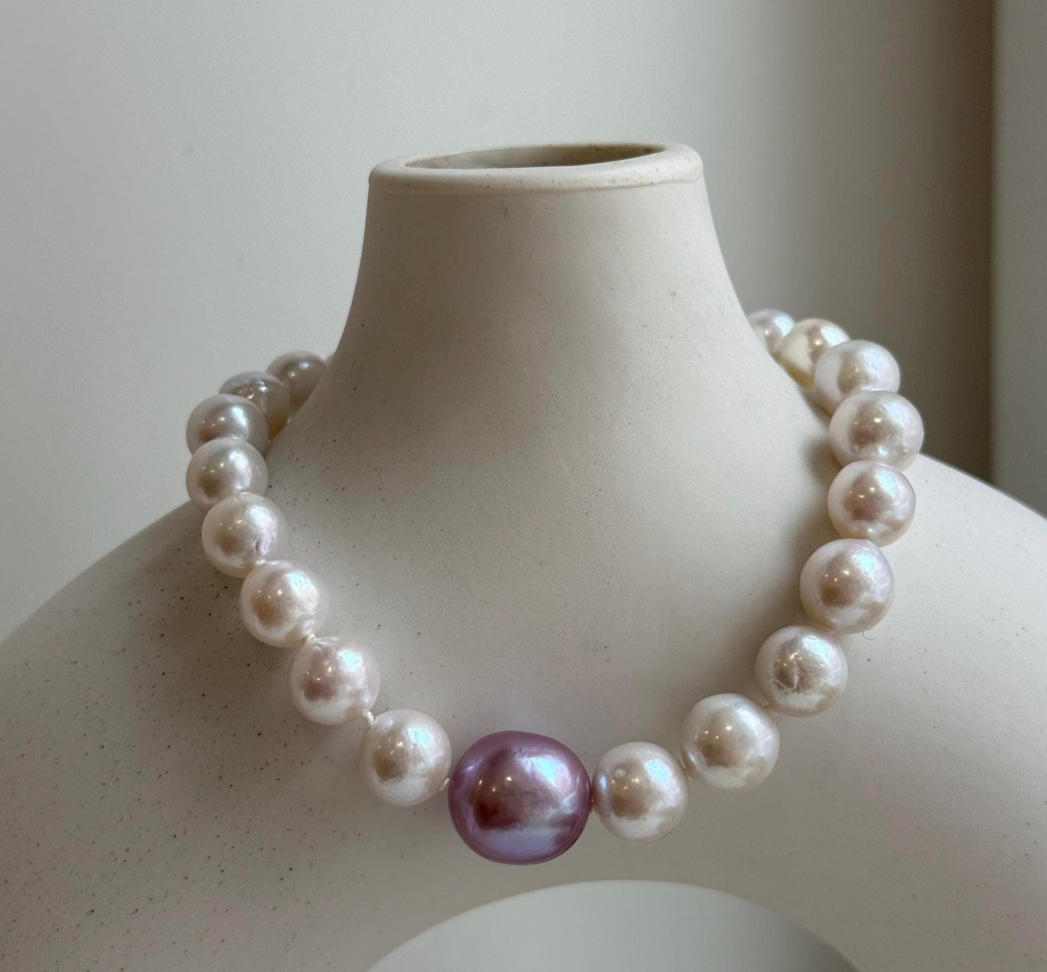Elly’s 7.7-12.8mm White iridescent purple Pearls Bracelet: Extreme luster mirrored, 8.9” knotted, S925 silver Bracelet. gift for her birthday