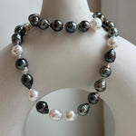 Elly’s 7.8-9.5mm Tahitian platinum Australian Ocean Pearls Necklace: extreme luster mirrored, knotted, 18.4”, S925 silver necklace. gift for her