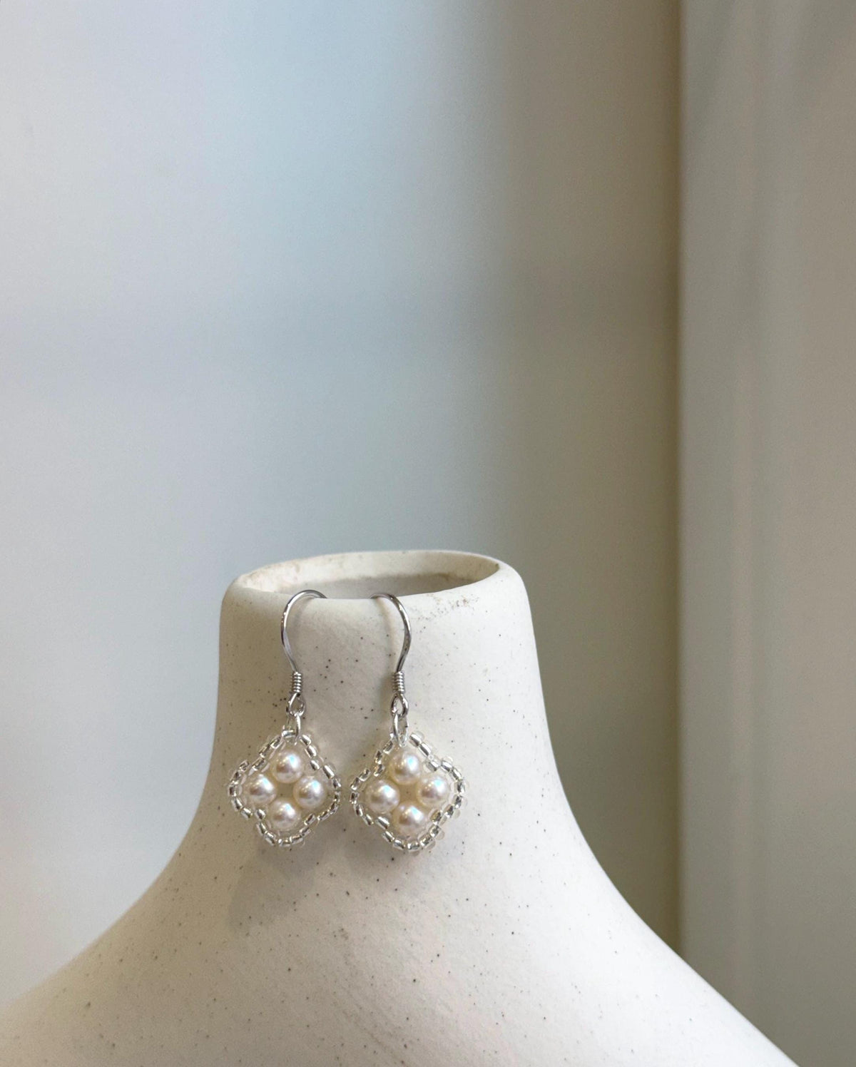 Elly’s Freshwater white Pearls Earrings hooks: Extreme luster Mirrored, 3.9mm, 2.8cm high, S925 silver cute vintage earrings.