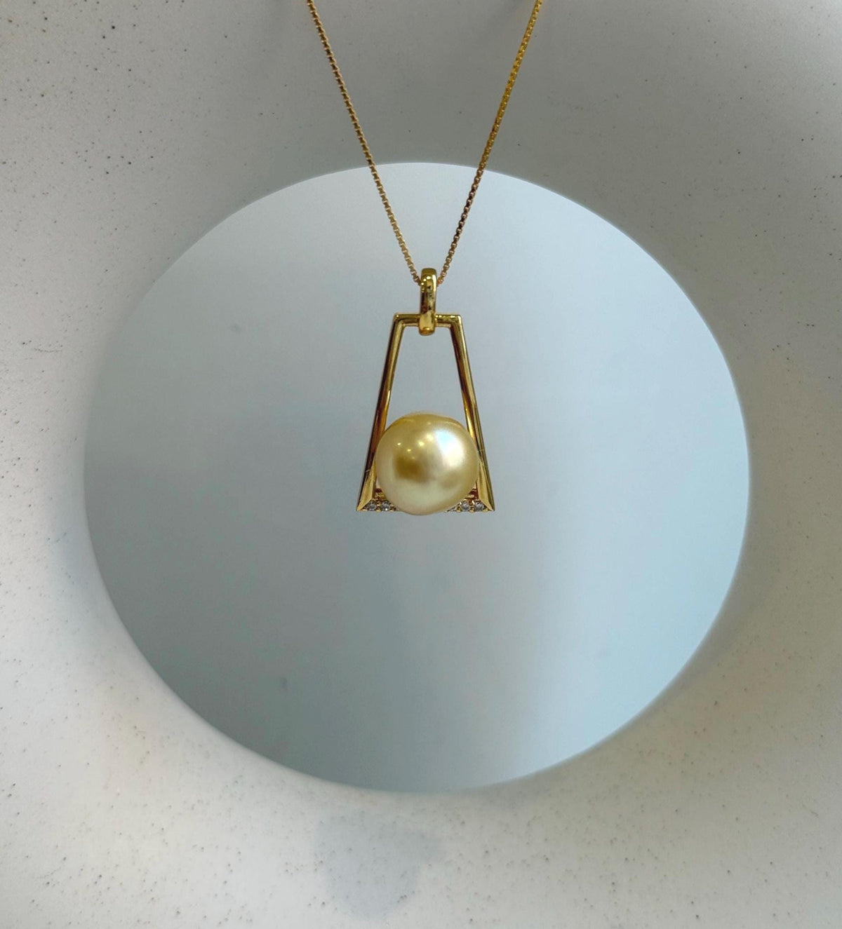 Elly’s 10.8mm South sea golden Pearl pendant: Extreme luster mirrored, ultra gold pearl, 2.6cm high, S925 silver Vintage pendant chain set. gift for her birthday